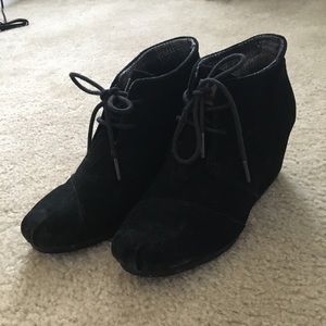 Black Suede Toms Wedges